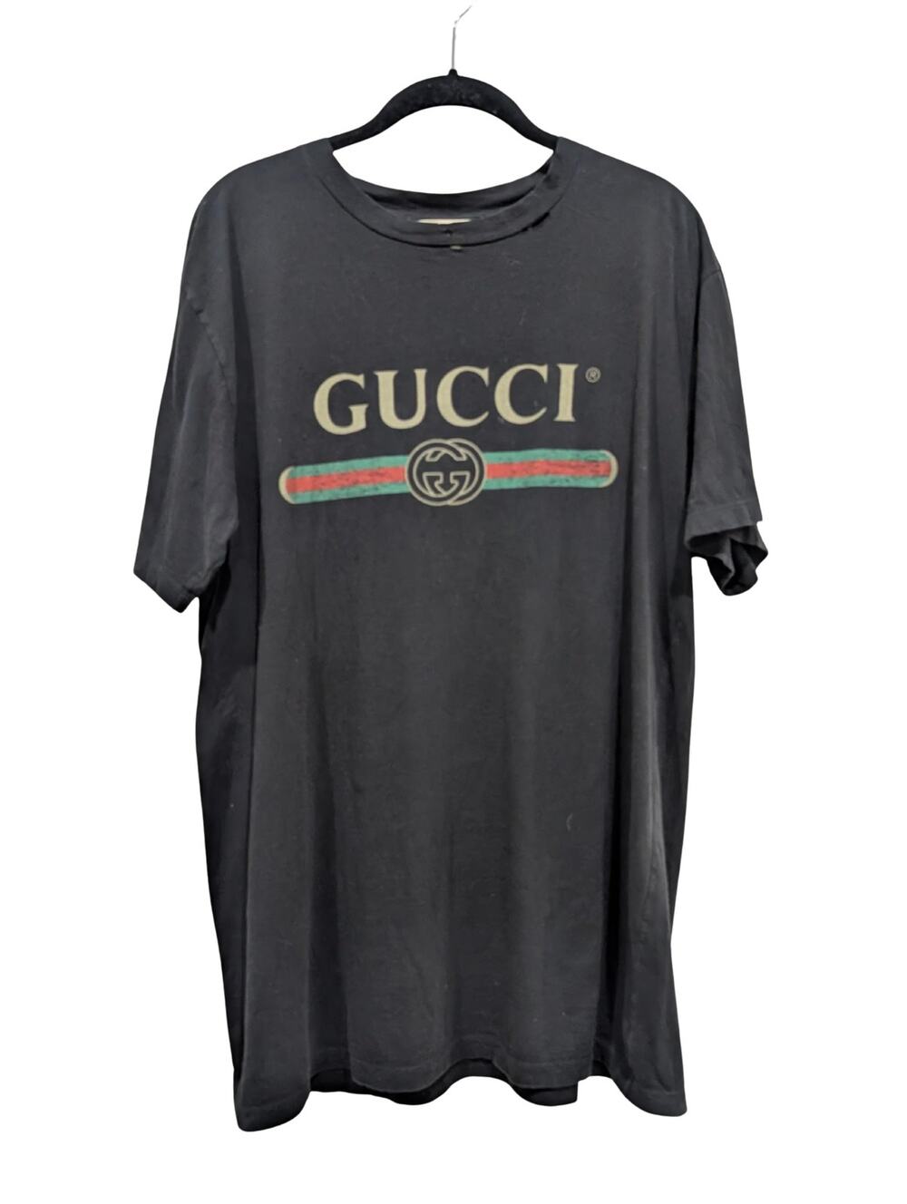 Gucci Black Logo Embroidered Flower T-shirt Size Large AUTHENTIC